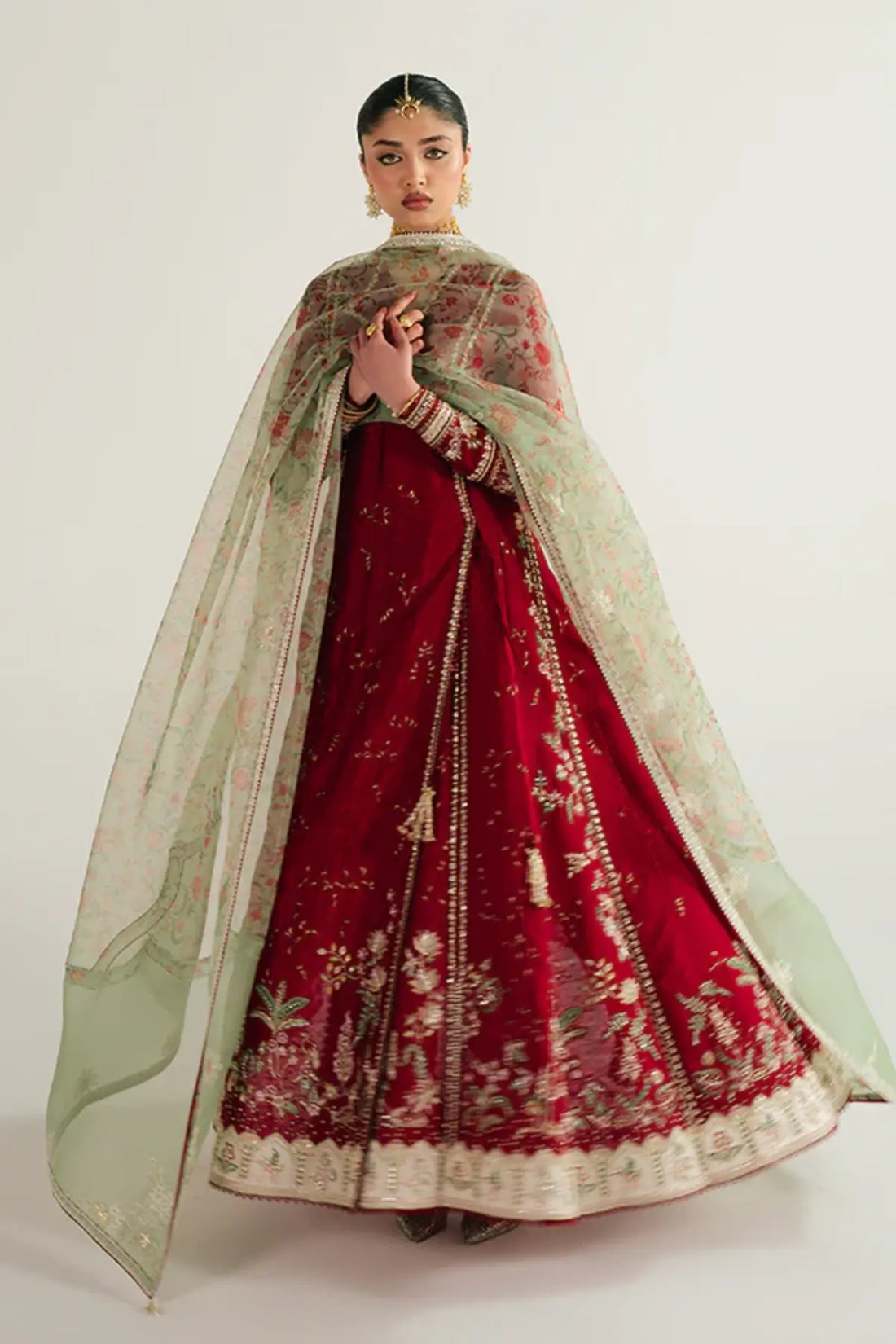 ORINA rustic red silk angrakha pishwaas 3PC by Suffuse at Pakistanimoda