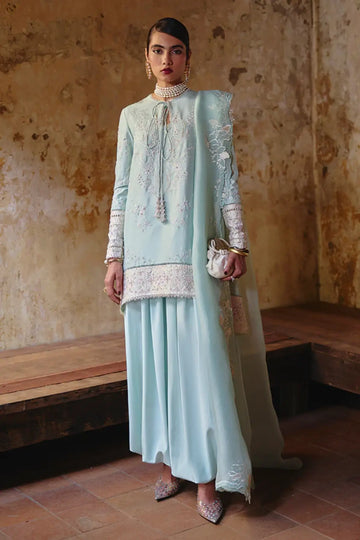 Suffuse OUREA mint pastel silk outfit with scalloped detailing Pakistanimoda