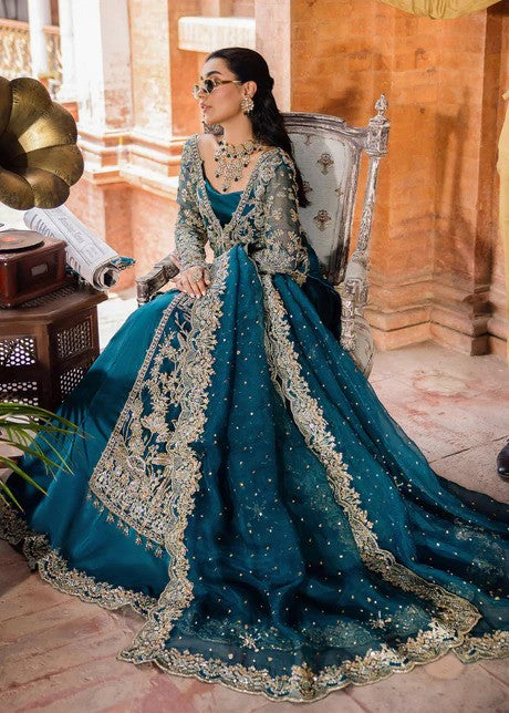 Oceanic Elegance - Teal Blue Bridal Lehenga