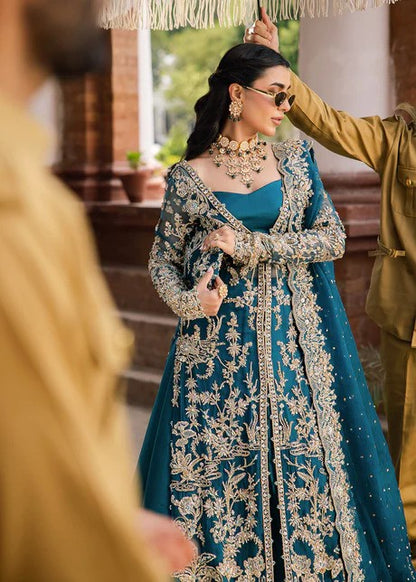 Oceanic Elegance - Teal Blue Bridal Lehenga