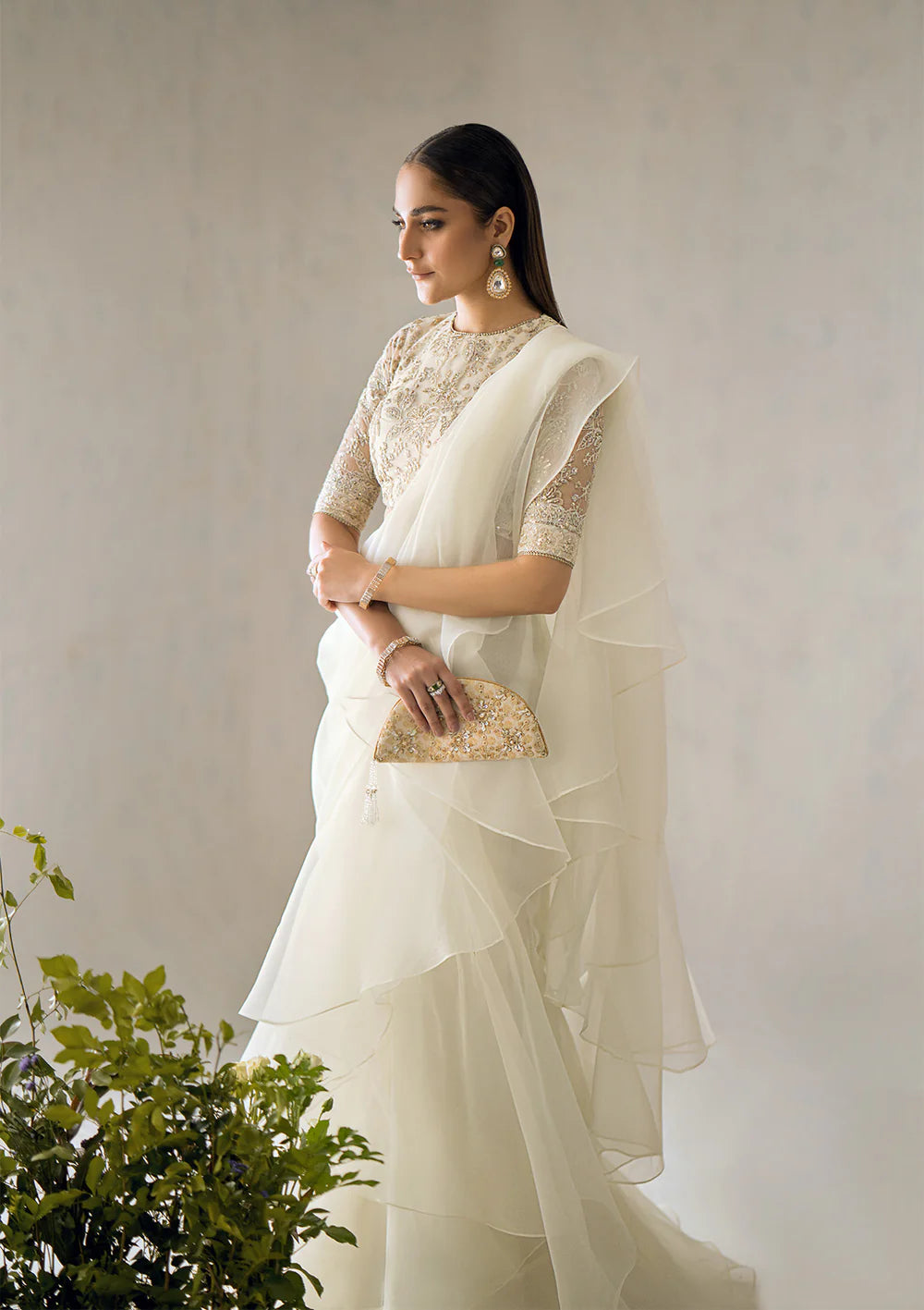 Off White Net Organza Saree By AIK