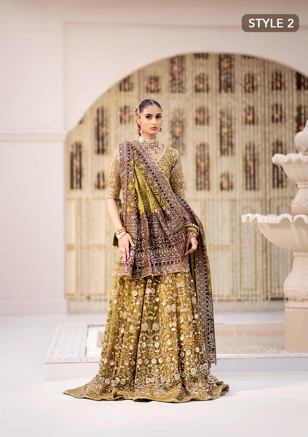 Olive Elegance - Pakistani Wedding Formal Wear By AIK