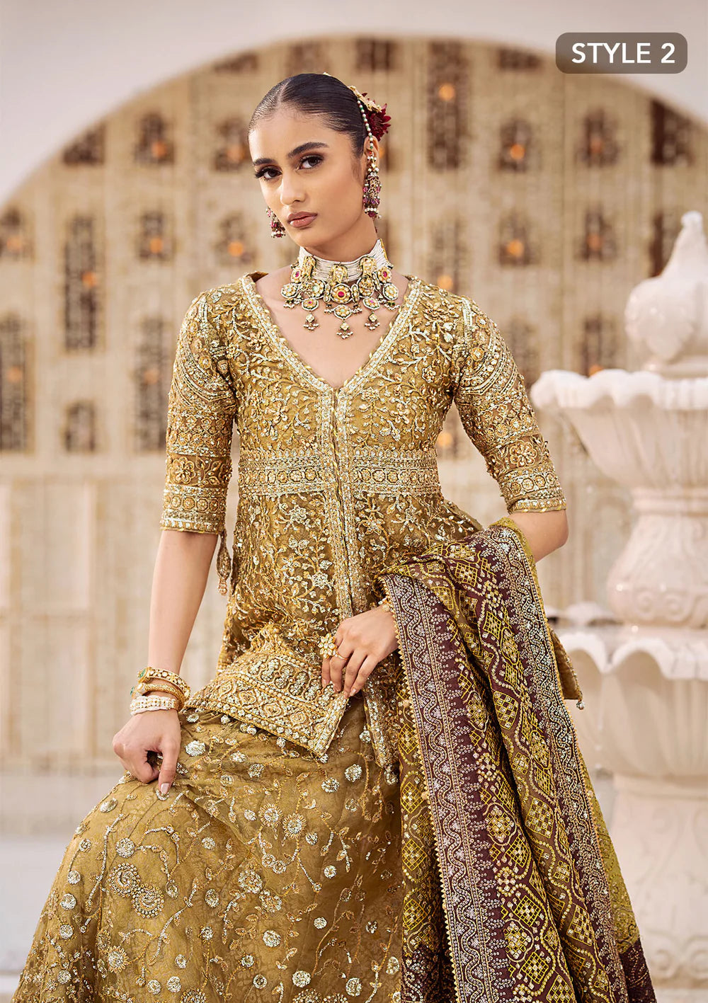 Olive Elegance - Pakistani Wedding Formal Wear By AIK