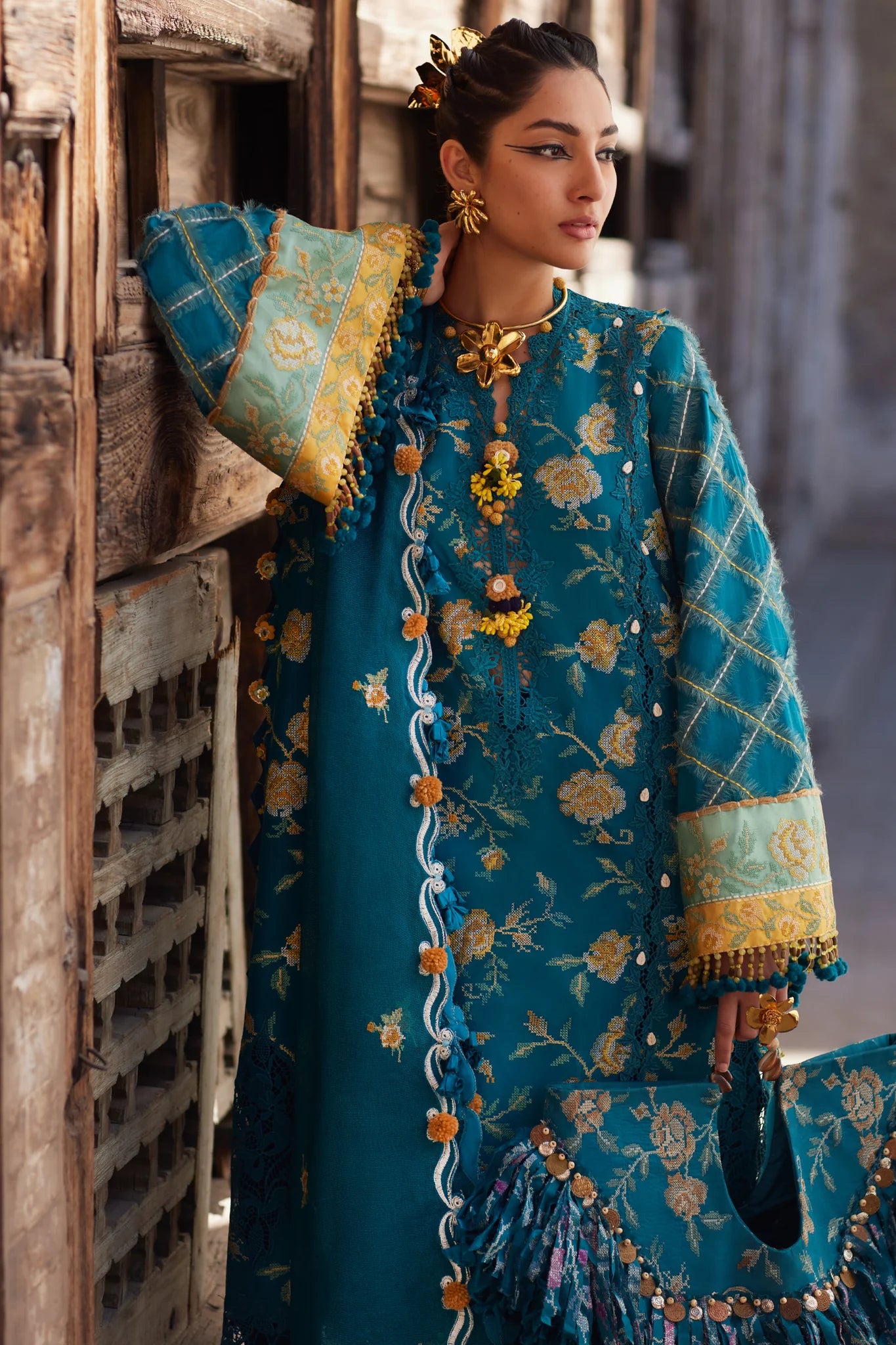 Ophelia 10-A- The Turquoise Enchantment Lawn Ensemble By- Elan