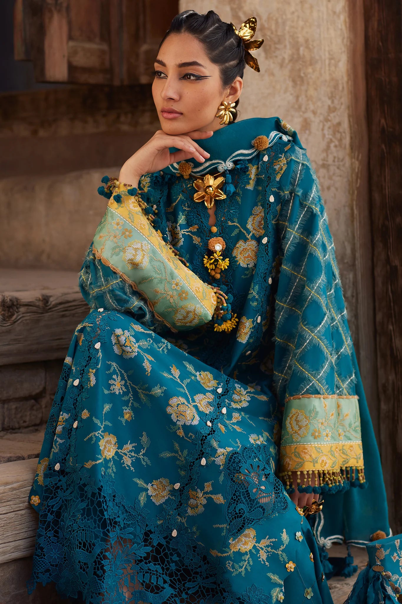 Ophelia 10-A- The Turquoise Enchantment Lawn Ensemble By- Elan