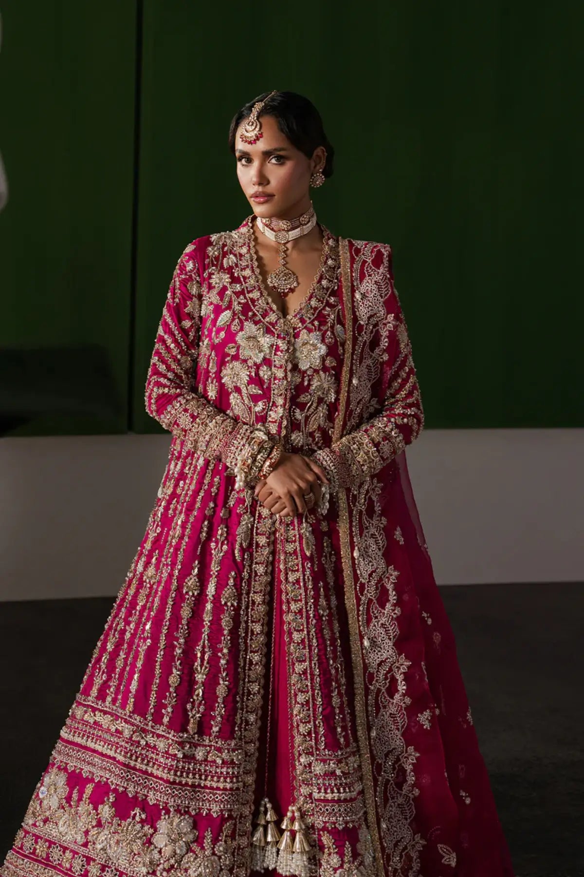Ophelia by Afrozeh fuchsia pink stitched rawsilk bridal lehenga with heavy embroidery
