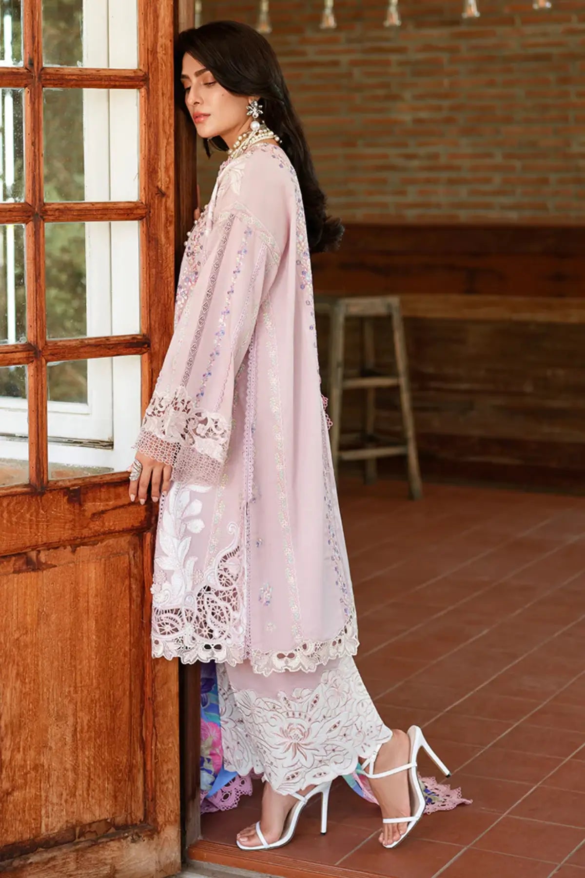 Pakistani mauve chikan lawn 3PC suit by Mushq Opulent Whisper with dupatta