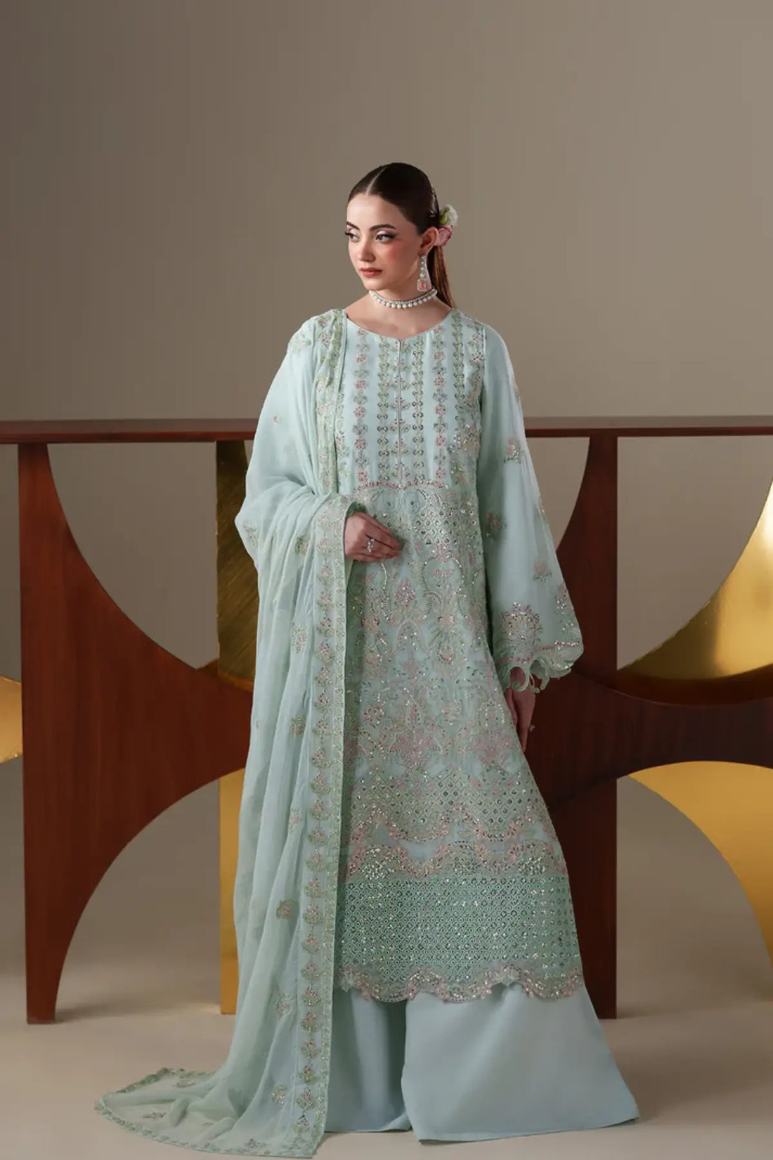 Orla Emaan Adeel Nouvelle Luxury Chiffon Mint Embroidered Stitched 3PC Suit | Pakistanimoda