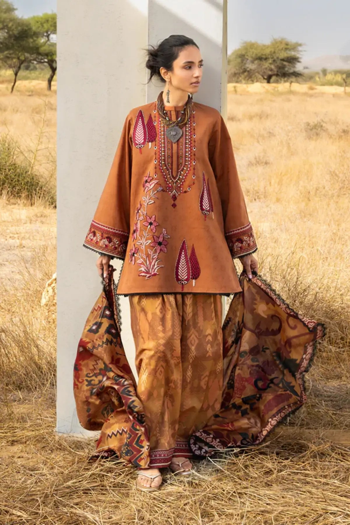 Zainab Chottani Orlina orange lawn 3PC stitched Pakistani suit with silk dupatta