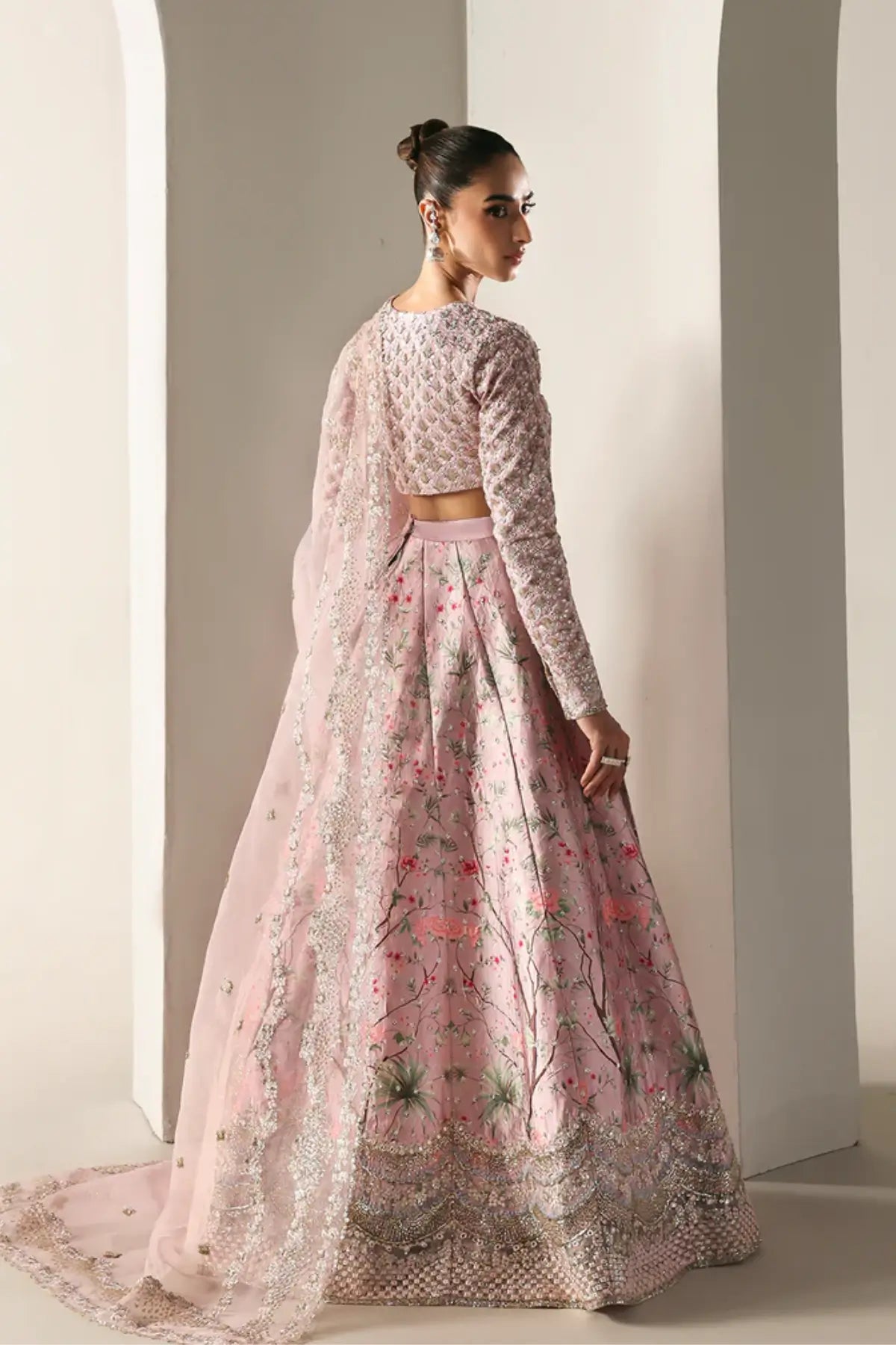 PETAL SOFT Emaan Adeel pink stitched lehenga choli for weddings 2025 with organza dupatta Pakistanimoda.