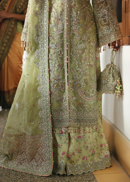 Pakiza Maahi Festive ’25 by Kanwal Malik stitched Parrot Jade Organza Suit with embroidery & dupatta – festive & wedding wear.