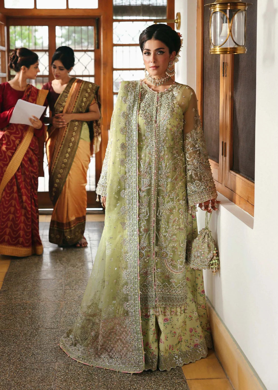 Pakiza Maahi Festive ’25 by Kanwal Malik stitched Parrot Jade Organza Suit with embroidery & dupatta – festive & wedding wear.