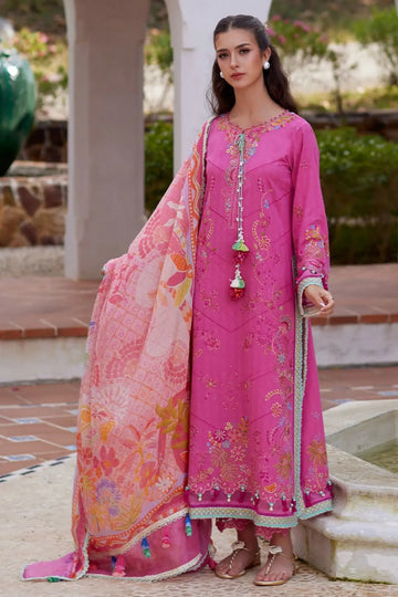 Farah Talib Aziz Palmira Pink stitched lawn suit with printed dupatta