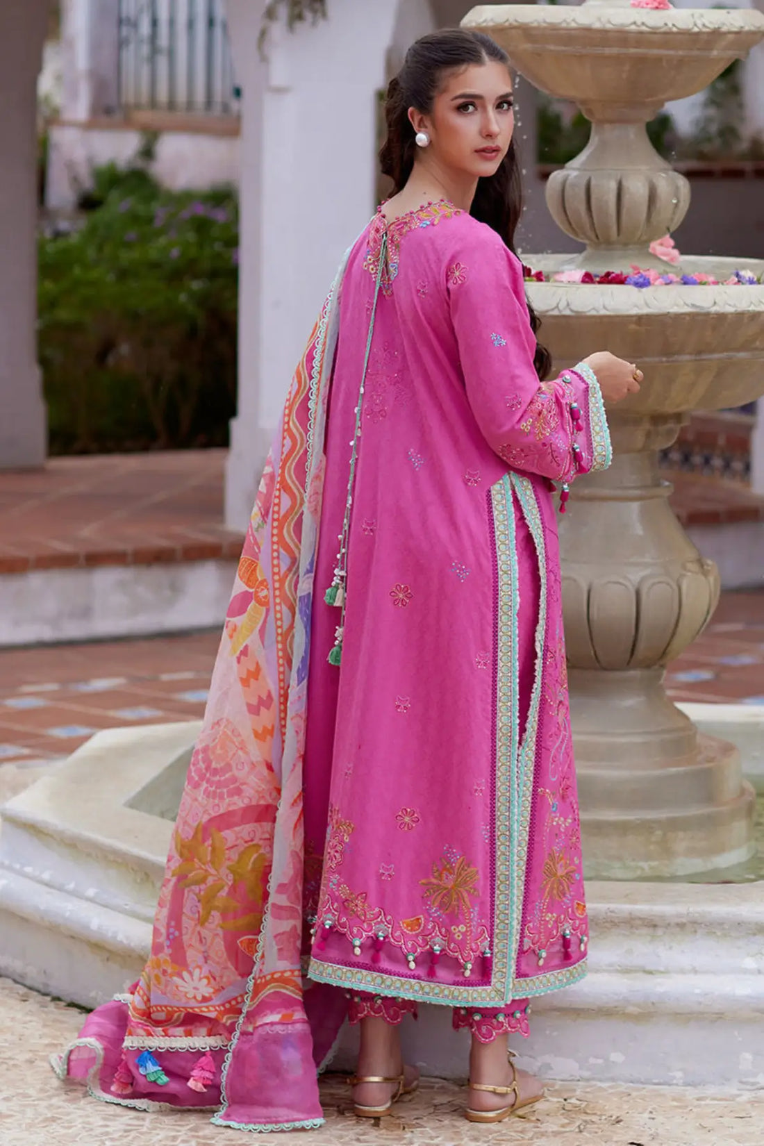 Farah Talib Aziz Palmira Pink stitched lawn suit with printed dupatta