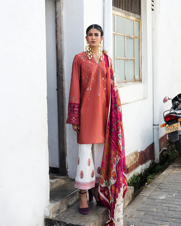 Panjnad- Orange Embroidered Ensemble By- Hussain Rehar