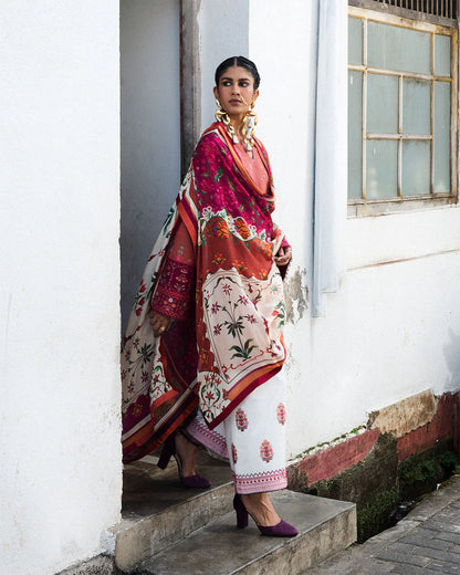 Panjnad- Orange Embroidered Ensemble By- Hussain Rehar