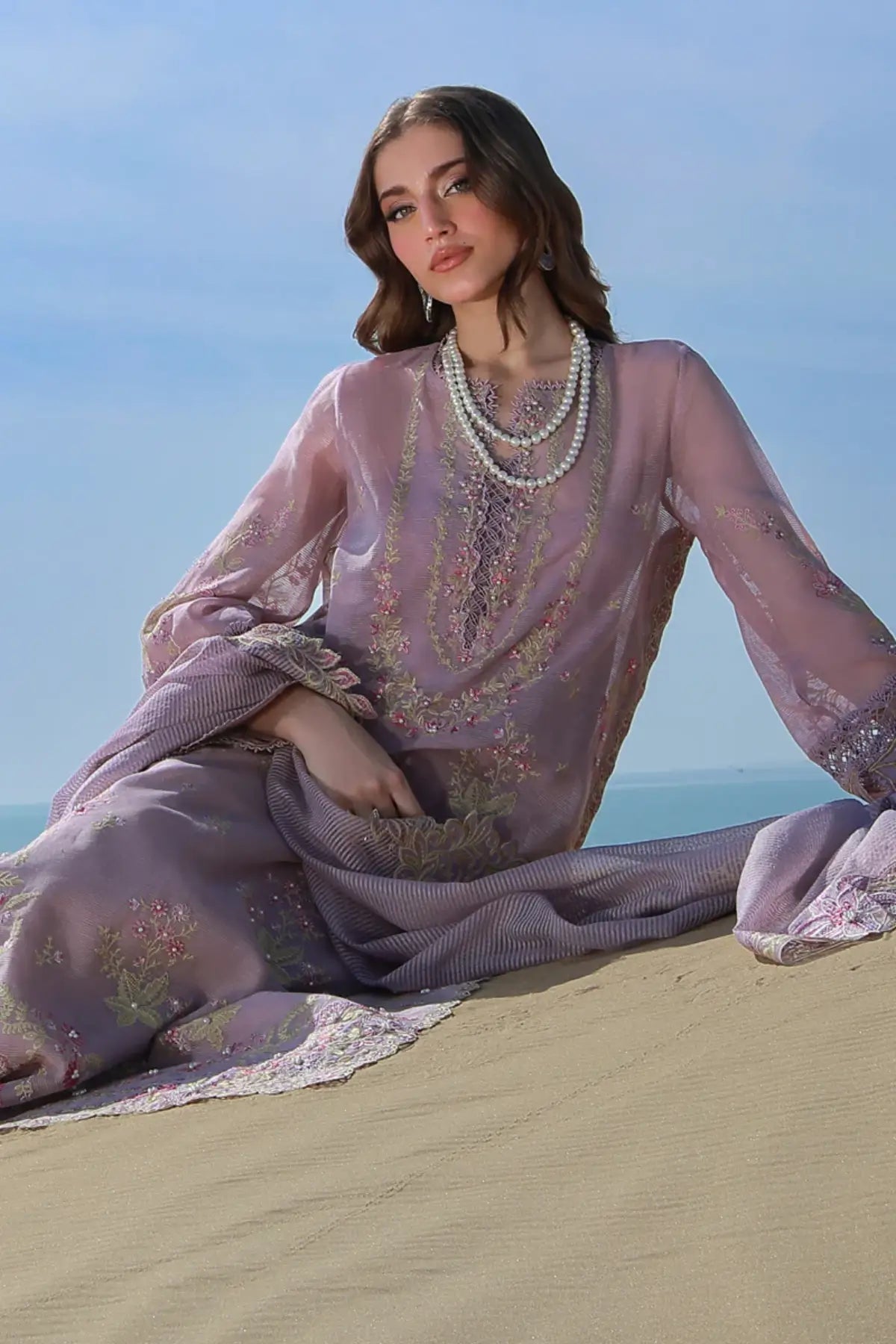 Parisa Rang Rasiya mystic lilac cotton net stitched 3PC suit with embroidered details and dupatta Summer 2026