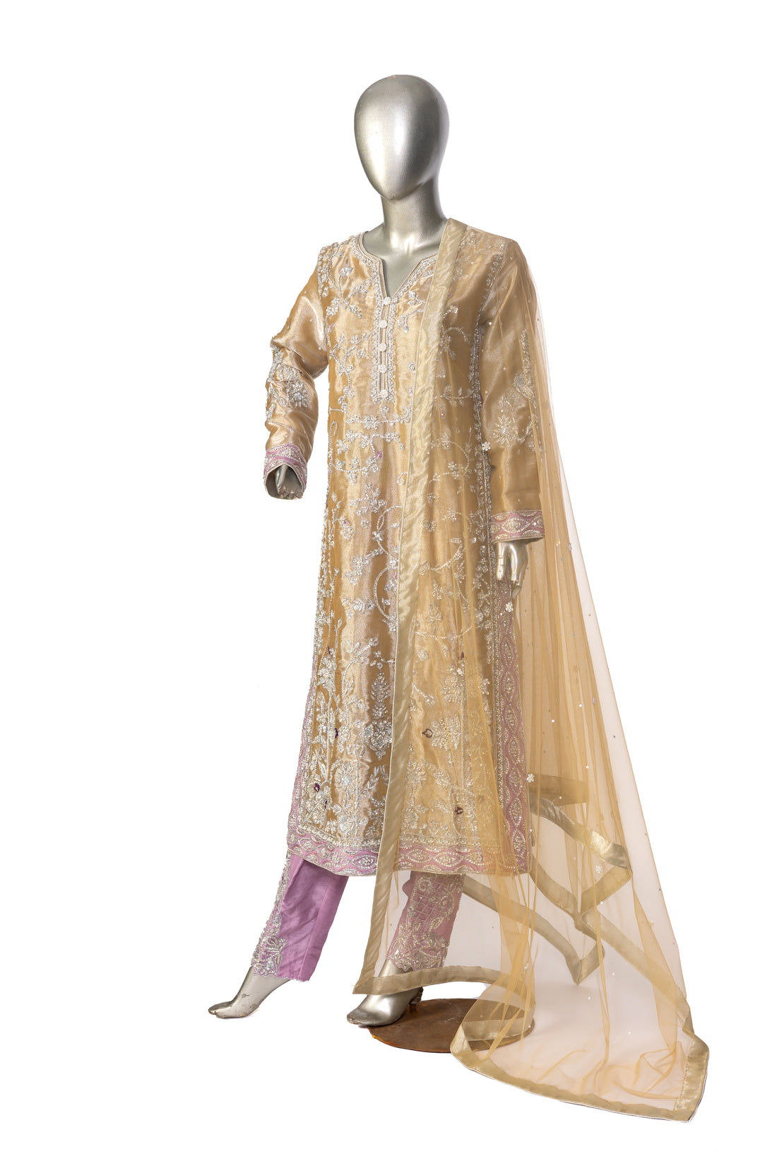 MariamRaj Gold Tissue Outfit with Net Dupatta – Pariza