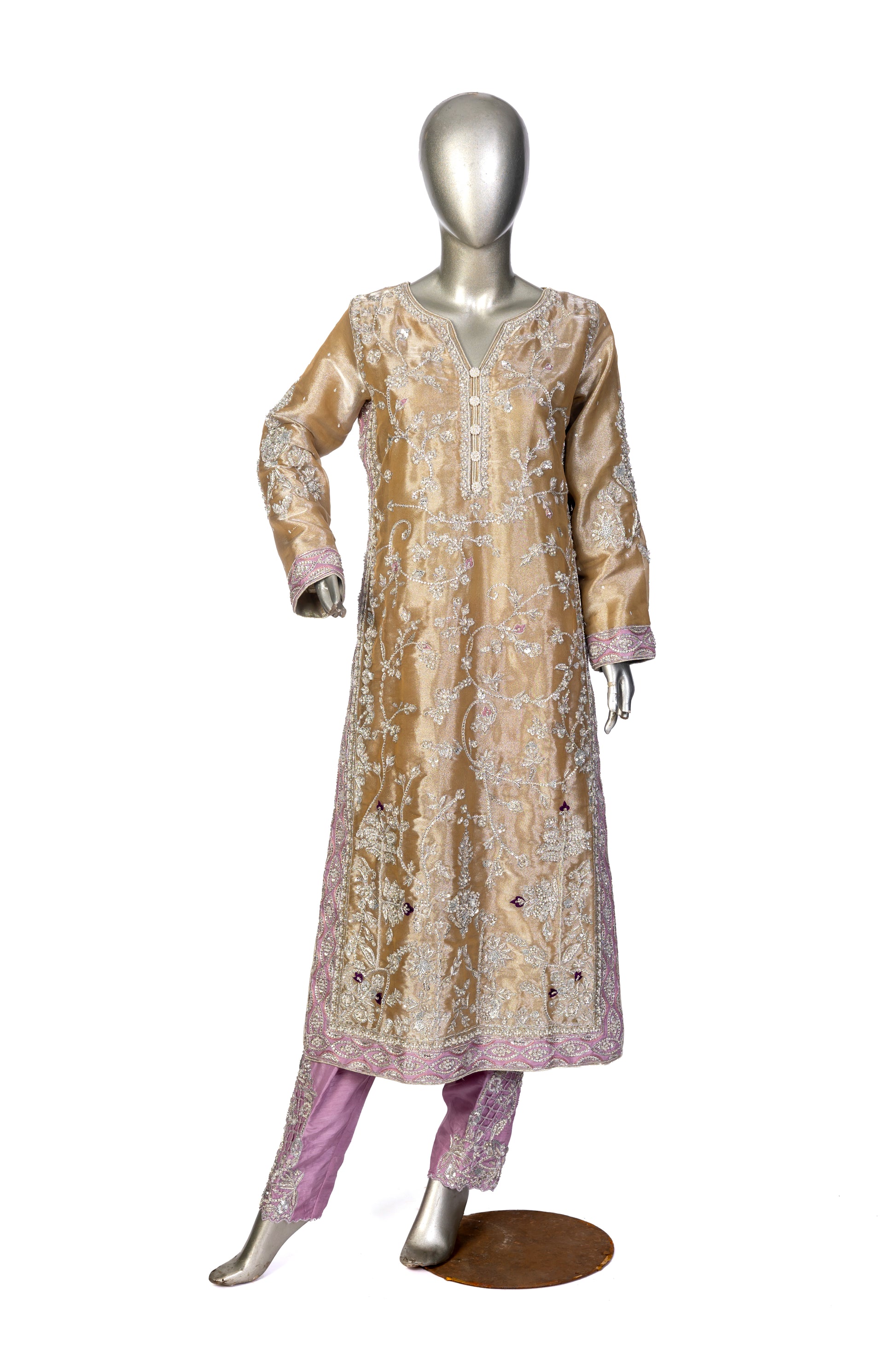 MariamRaj Gold Tissue Outfit with Net Dupatta – Pariza