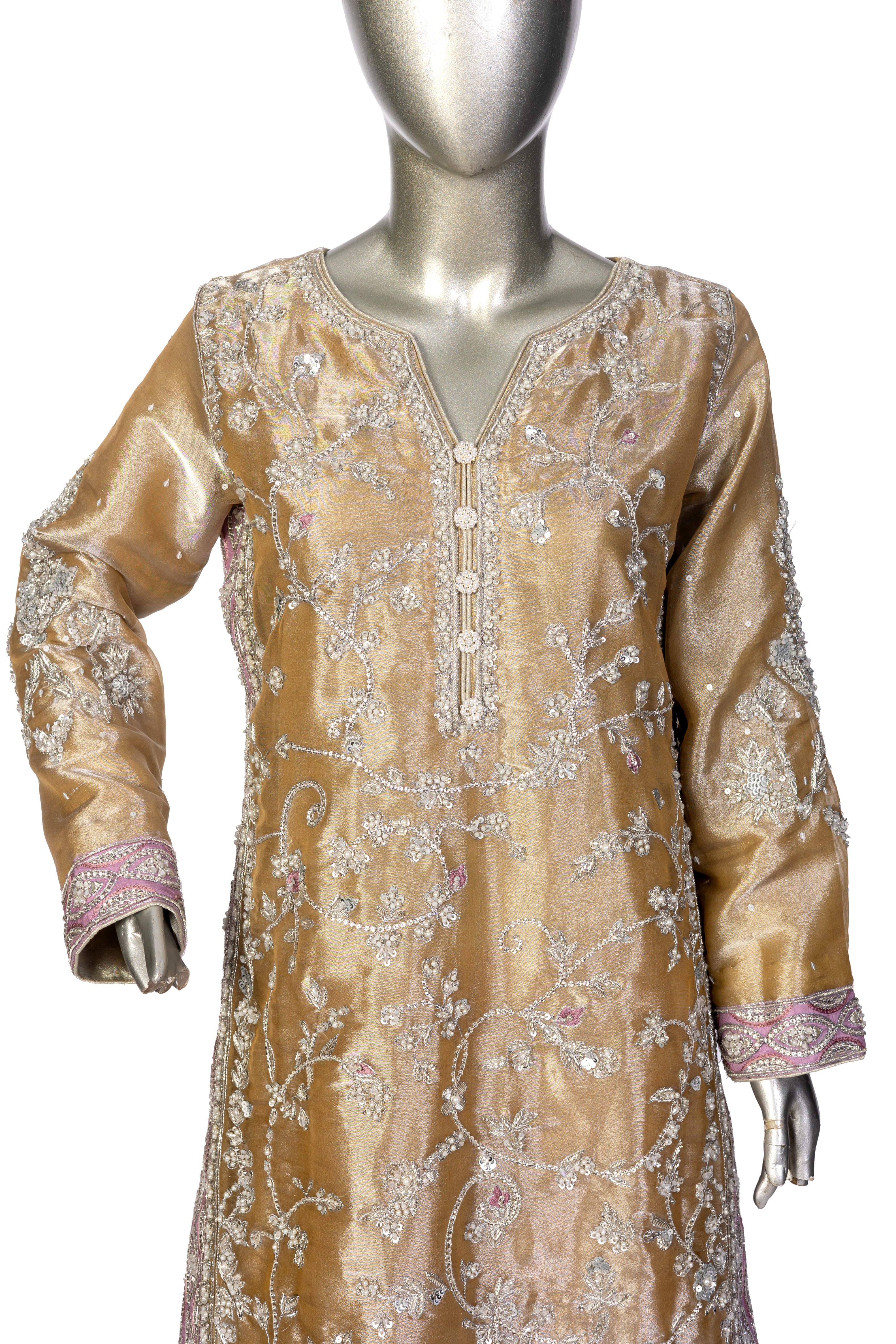 MariamRaj Gold Tissue Outfit with Net Dupatta – Pariza
