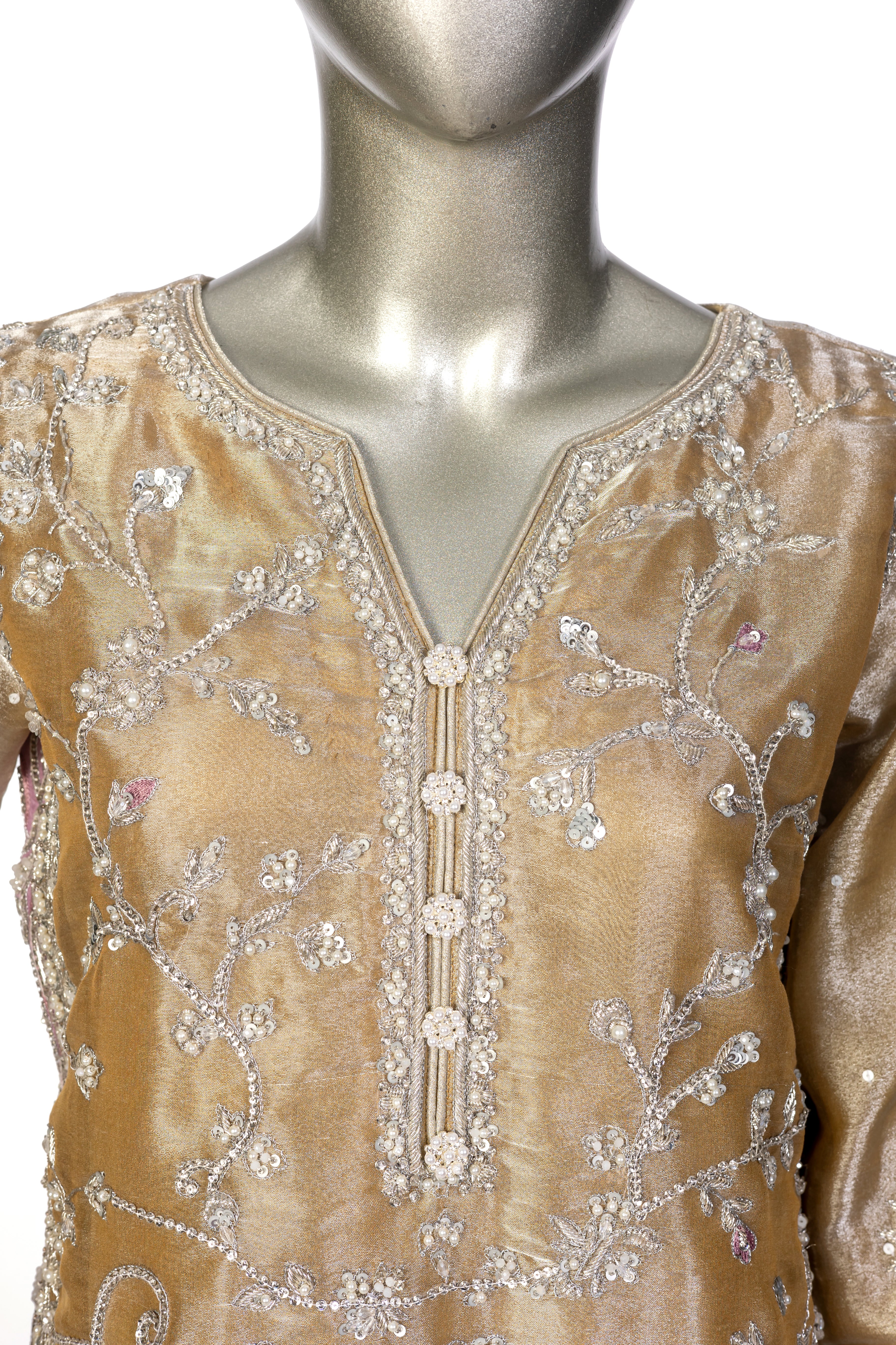 MariamRaj Gold Tissue Outfit with Net Dupatta – Pariza