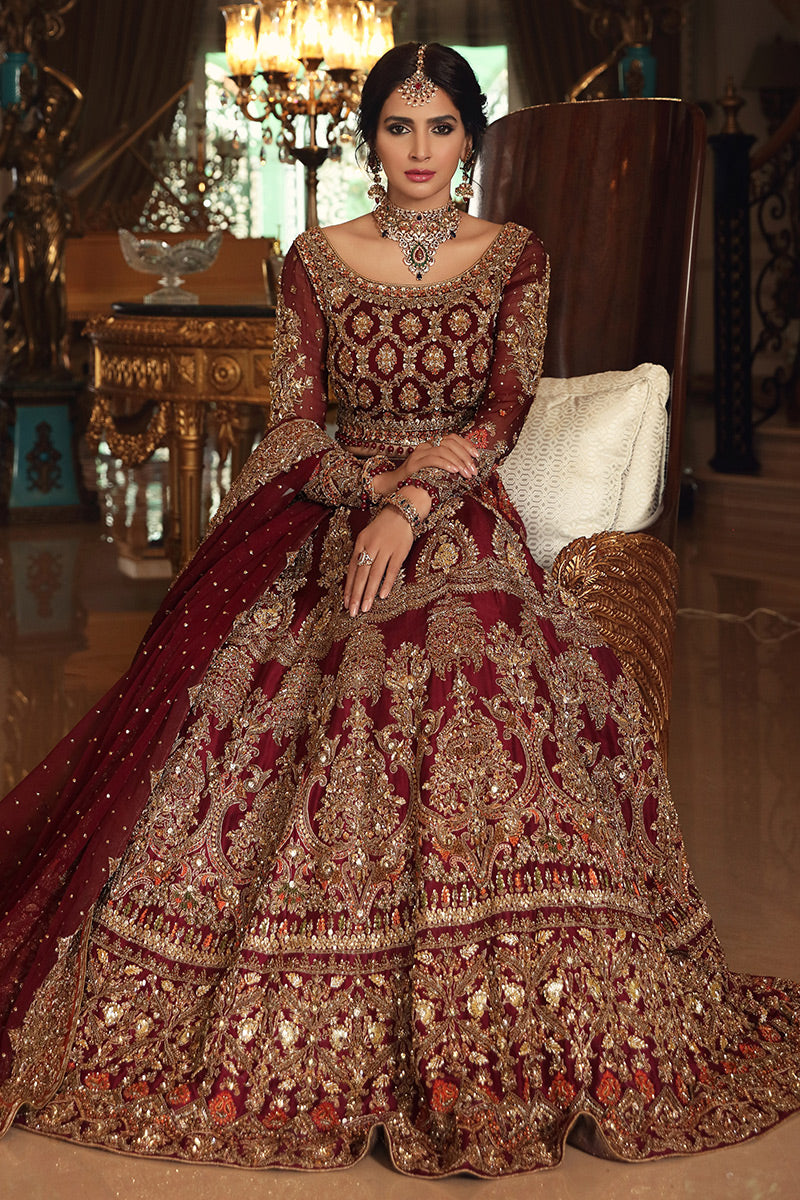 Parize- Pakistani Designer Maroon Bridal Lehenga Perfect for Baraat