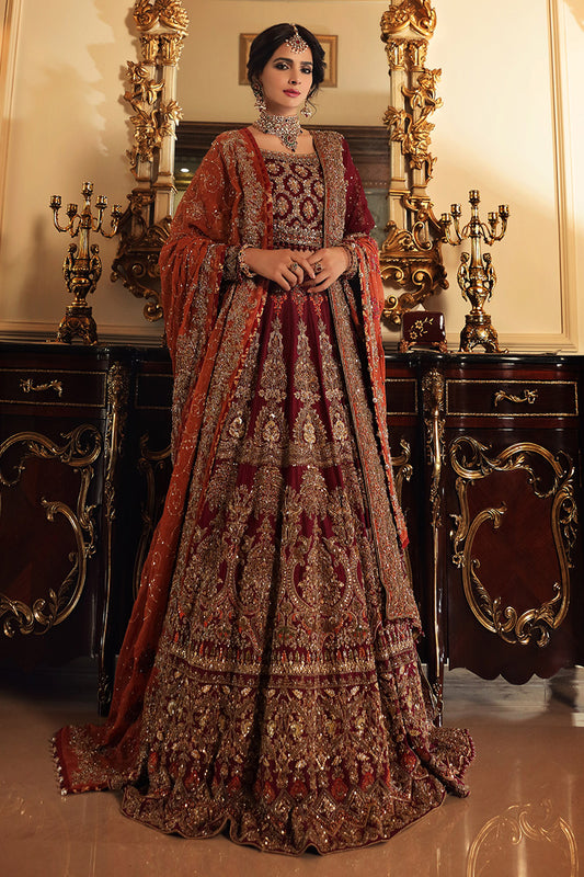 Parize- Pakistani Designer Maroon Bridal Lehenga Perfect for Baraat