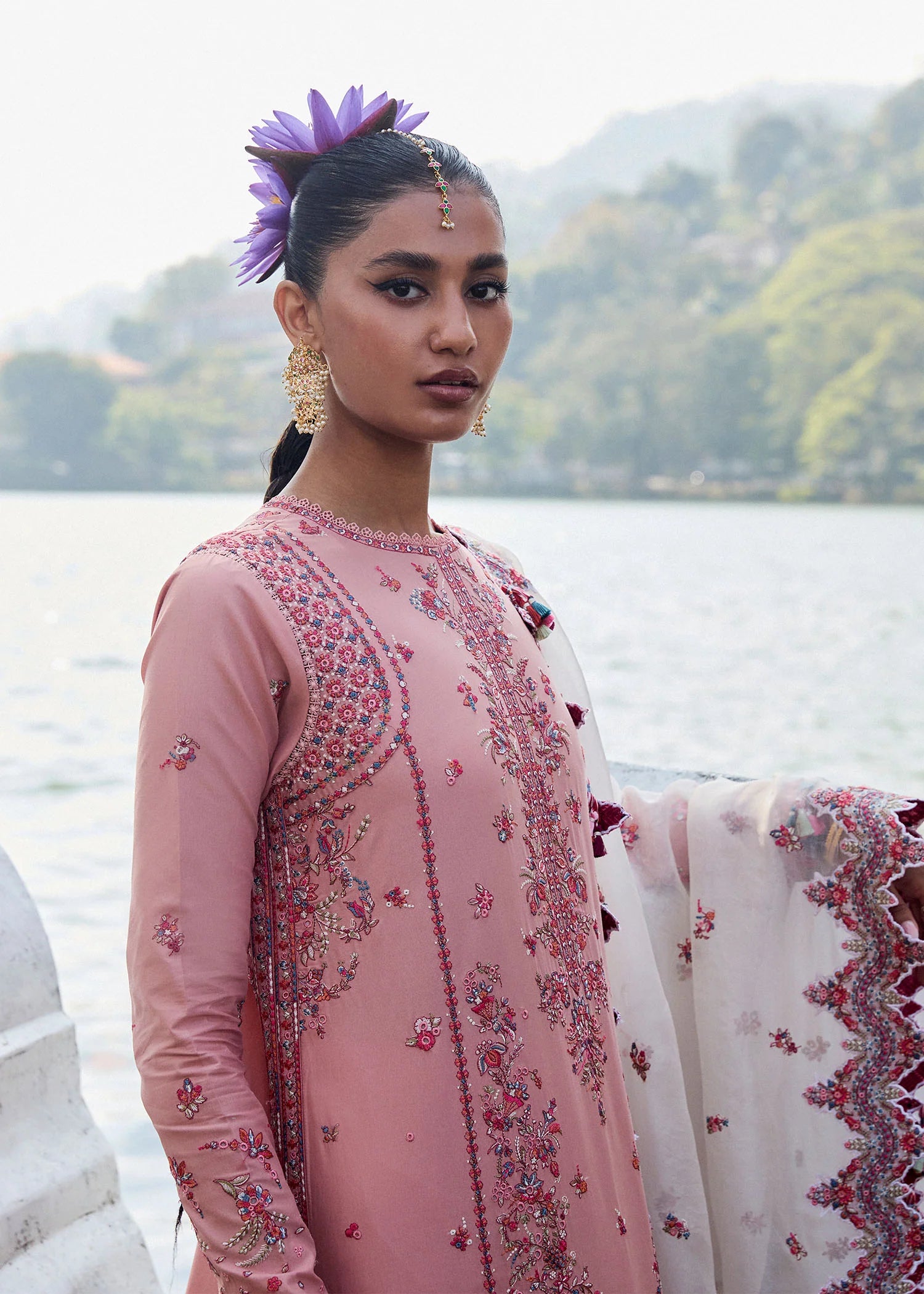 Peaar- Rose Pink Luxury Lawn Suit By- Hussain Rehar