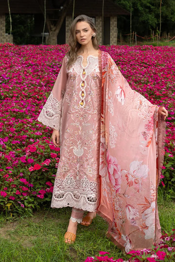 Peach Blossom peach Mushq chikan lawn suit with chiffon dupatta and handmade tassels