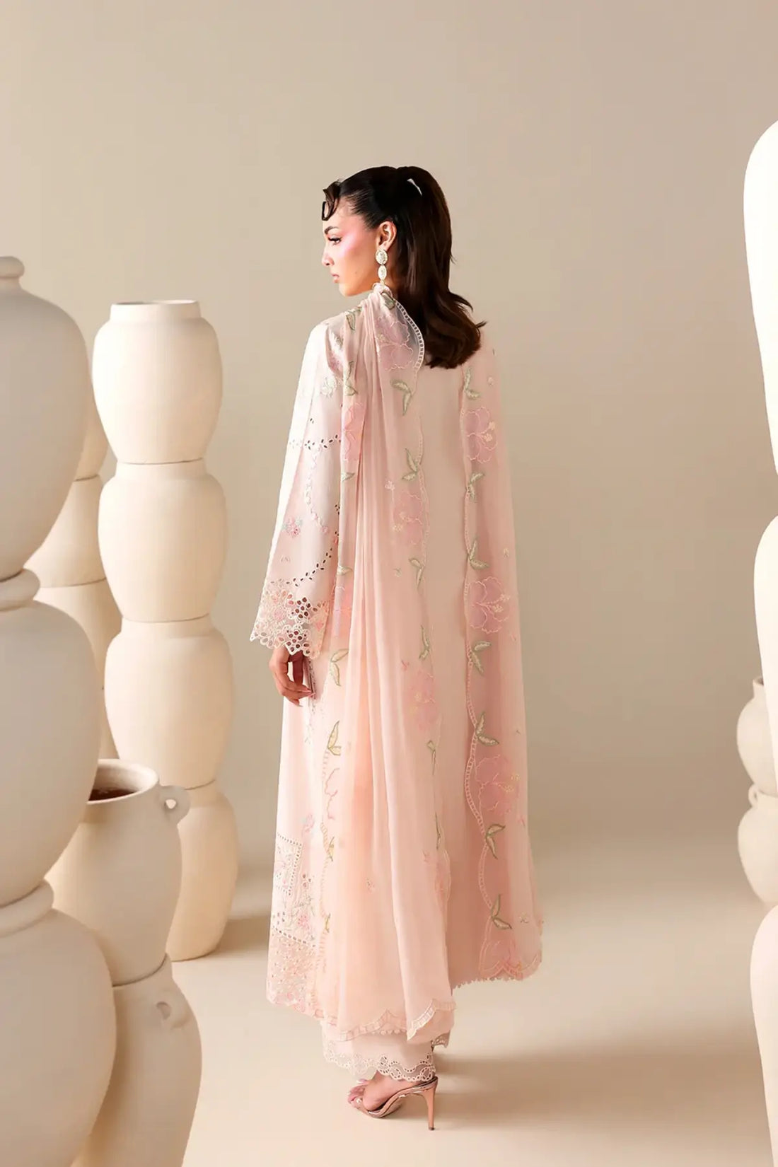 Peachy Meadow by Azure peach luxury lawn stitched 3PC suit with embroidered shirt chiffon dupatta and trousers