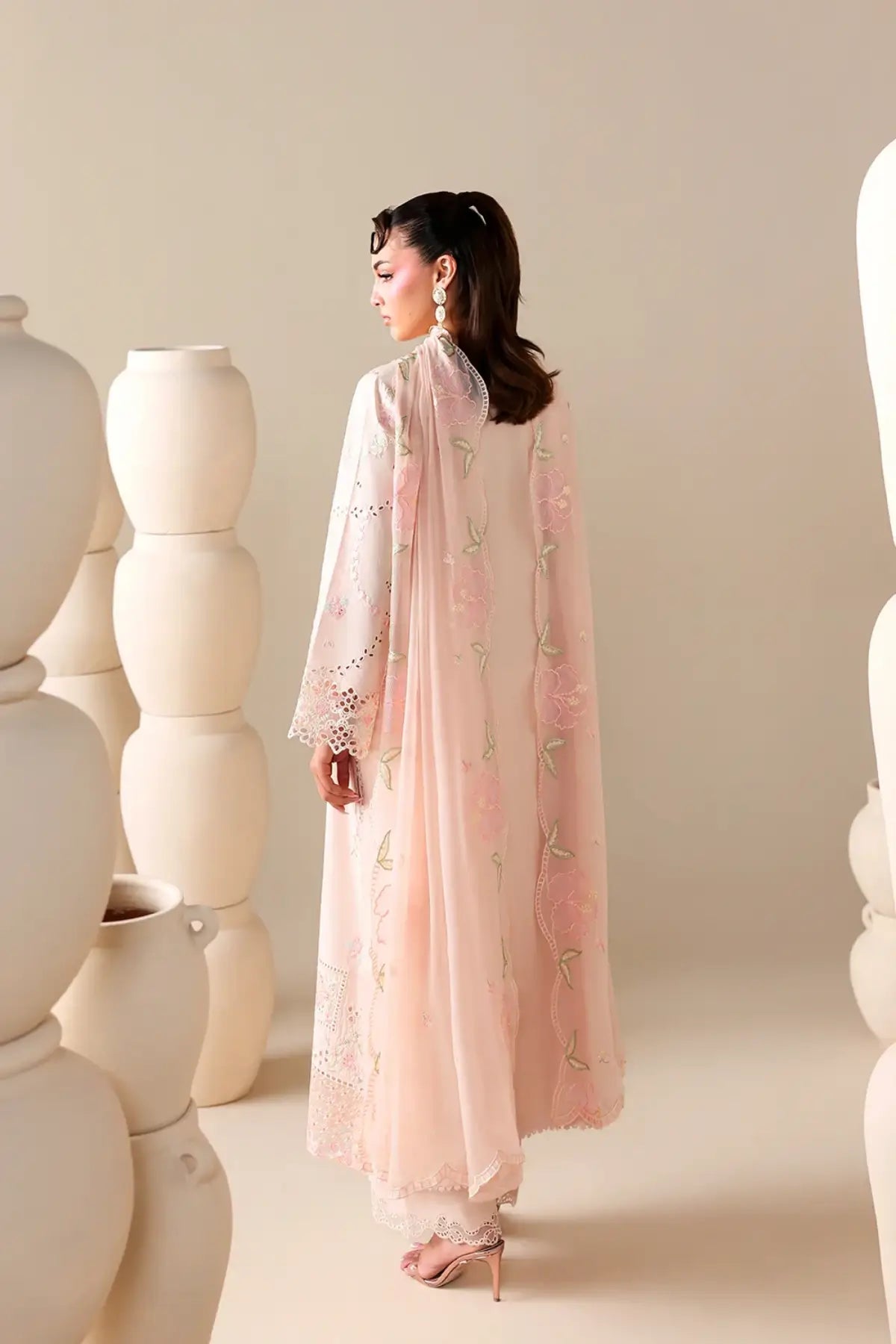 Peachy Meadow by Azure peach luxury lawn stitched 3PC suit with embroidered shirt chiffon dupatta and trousers