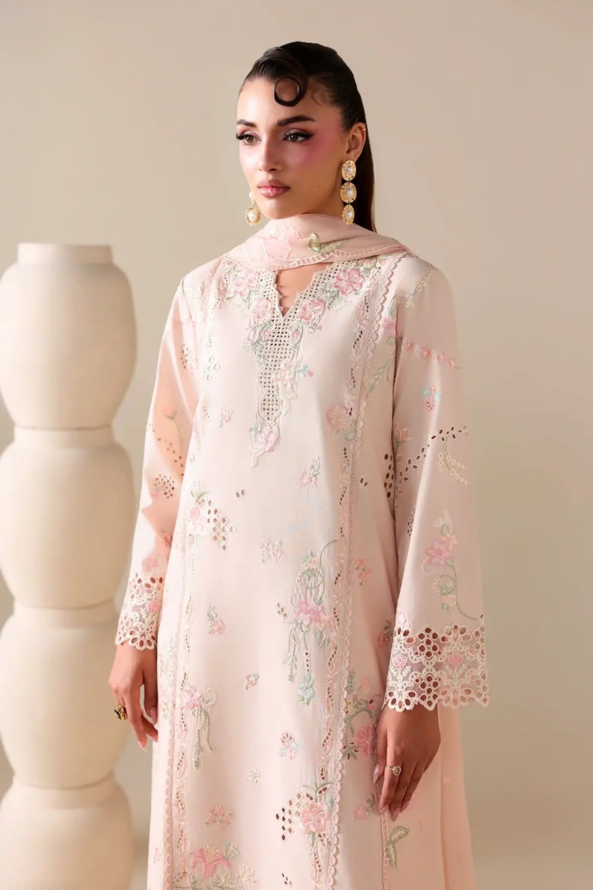 Peachy Meadow by Azure peach luxury lawn stitched 3PC suit with embroidered shirt chiffon dupatta and trousers