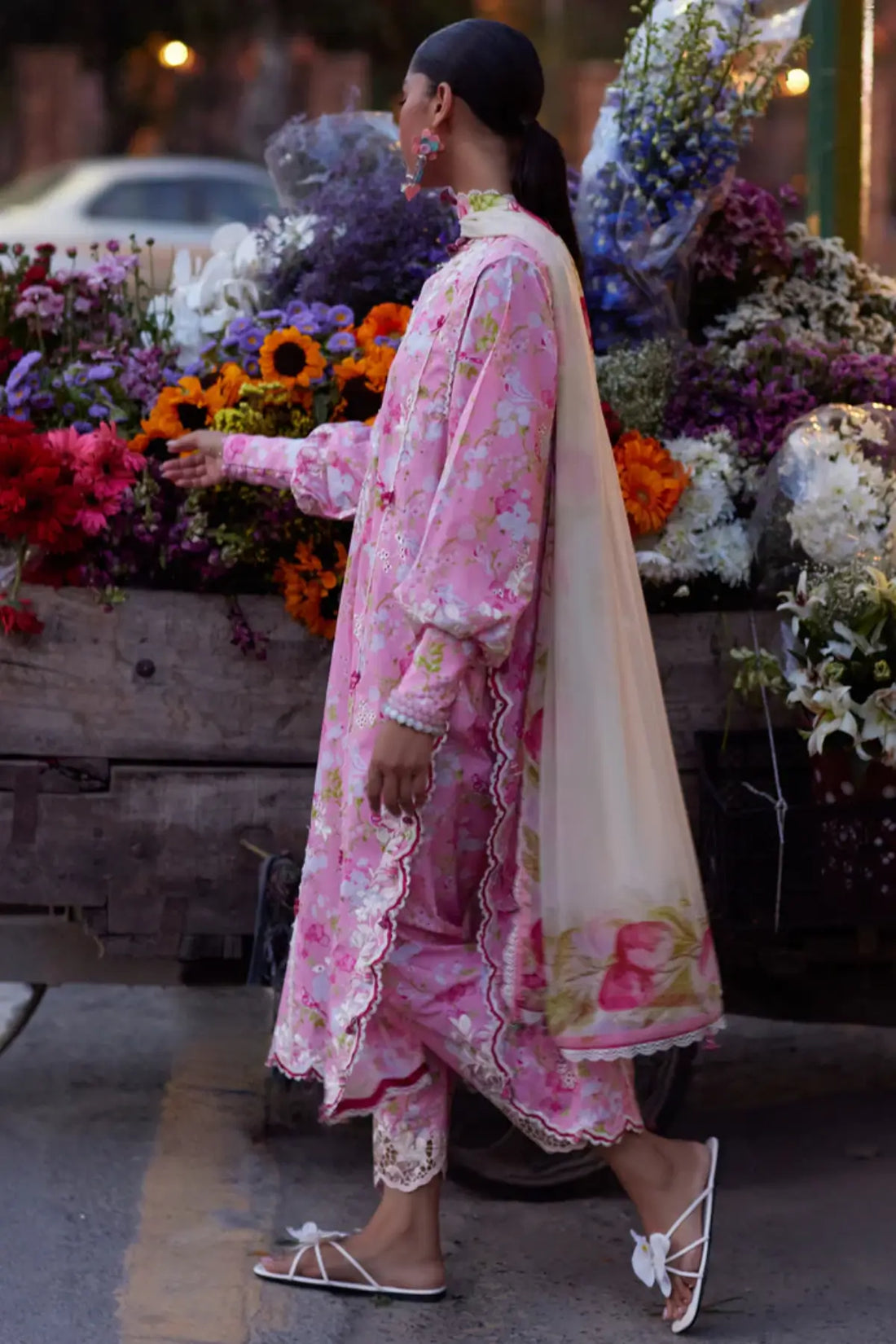 Zaha Peony Reverie ZF26-03 pink stitched lawn 3PC suit with floral embroidery and chiffon dupatta