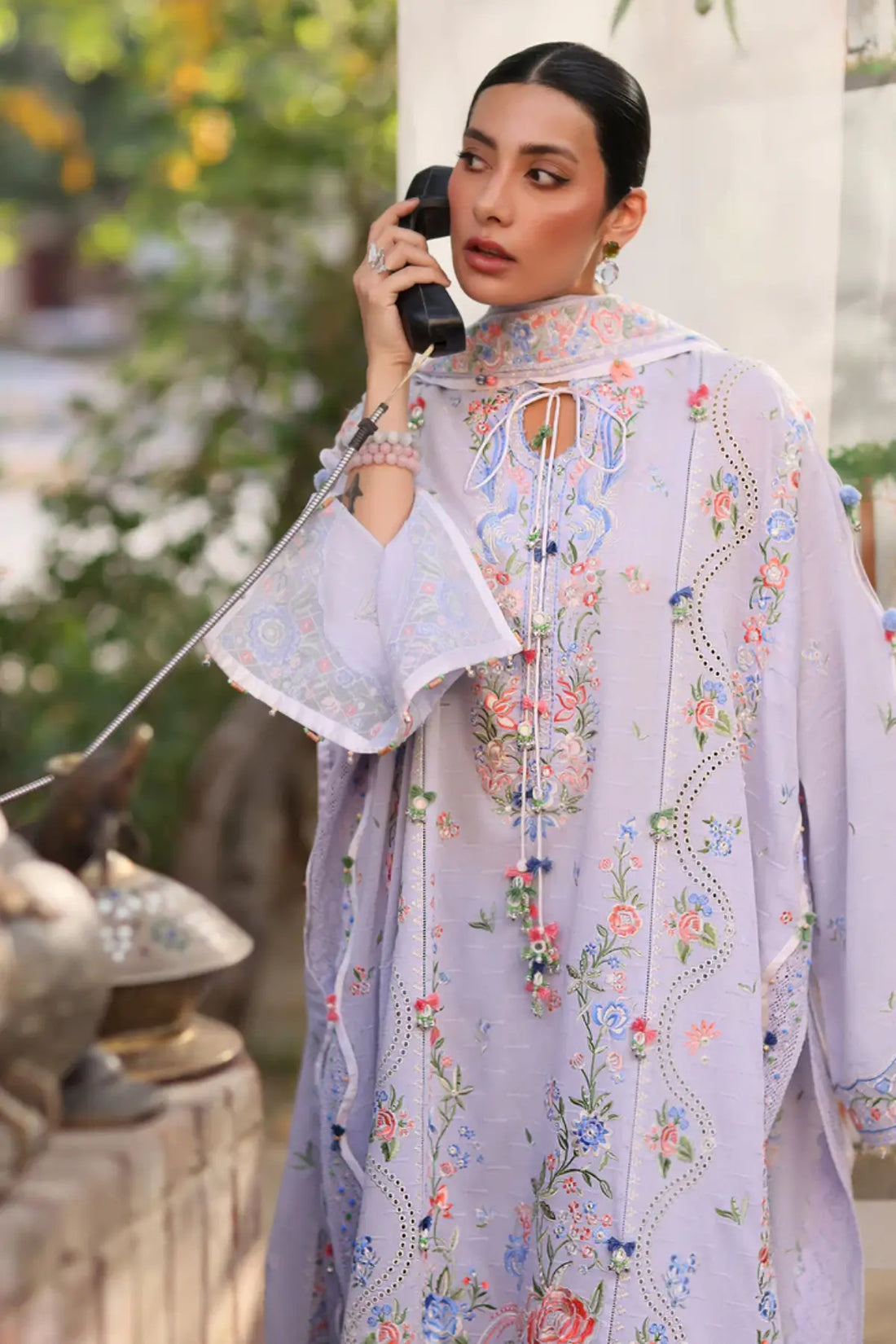 Zaha Periwinkle Muse ZF26-11 lilac stitched lawn 3PC suit with floral embroidery and voile dupatta