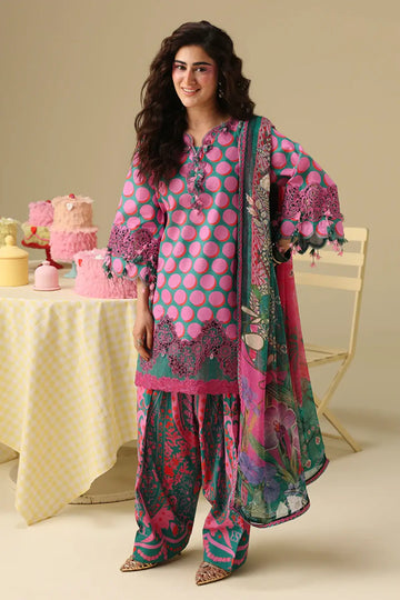 Petal Sonata Mushq Soleil Prints floral fuchsia lawn 3PC suit with chiffon dupatta and organza embroidery