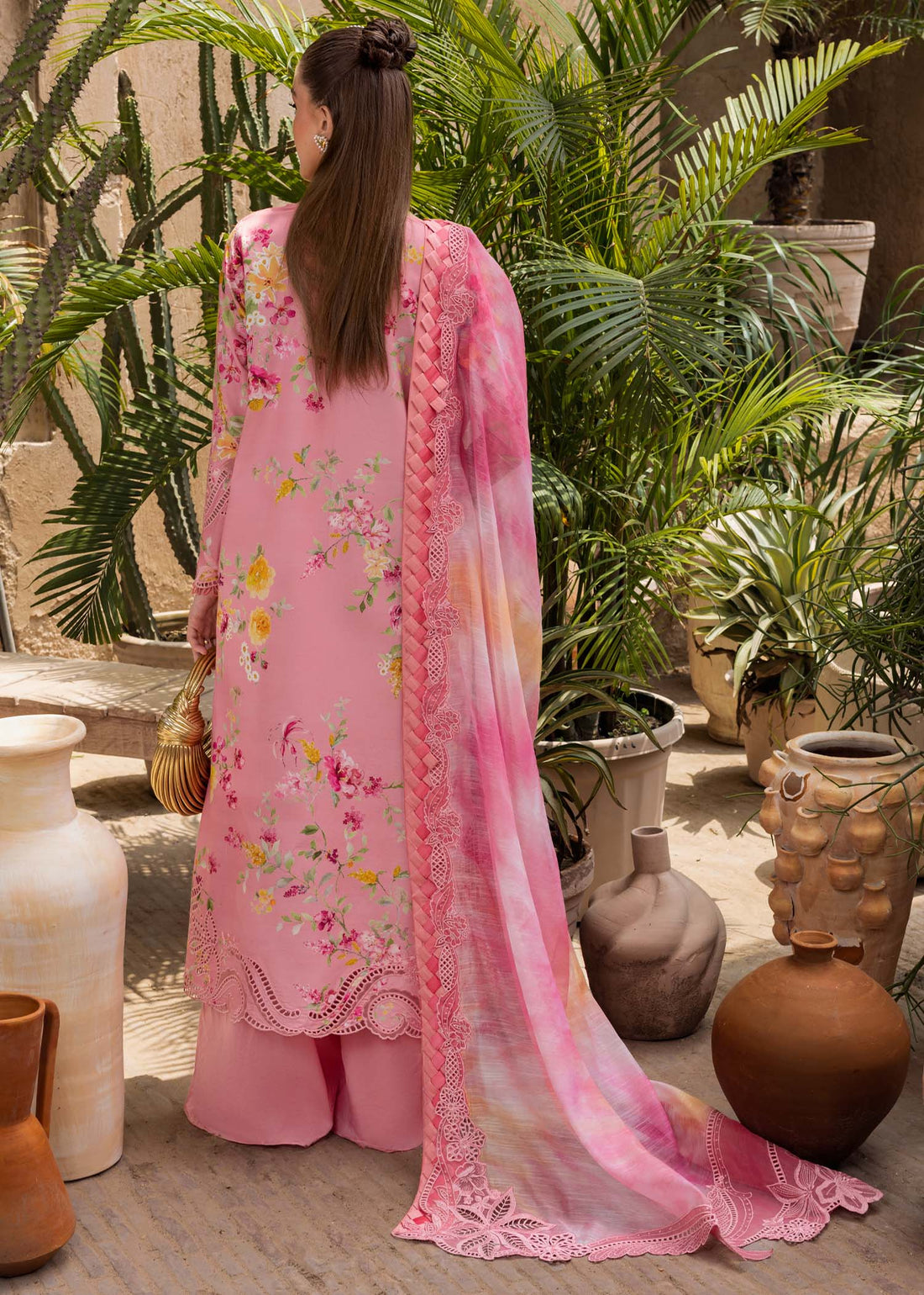 Petals and Promises- D2A-Designer Rosette Embroidered Lawn Suit with monar Dupatta by Crimson