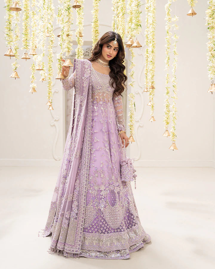 Pinar Faiza Saqlain RUA stitched lilac dress with embroidered jacket and chiffon dupatta – Pakistanimoda UK delivery.