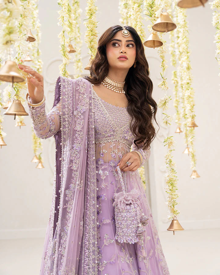 Pinar Faiza Saqlain RUA stitched lilac dress with embroidered jacket and chiffon dupatta – Pakistanimoda UK delivery.