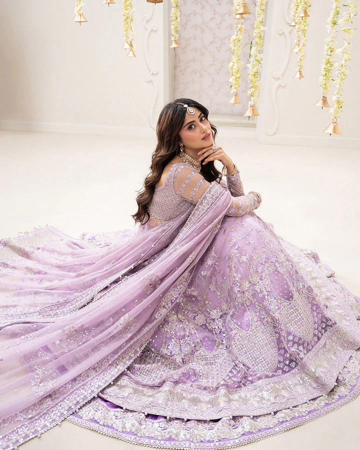 Pinar Faiza Saqlain RUA stitched lilac dress with embroidered jacket and chiffon dupatta – Pakistanimoda UK delivery.