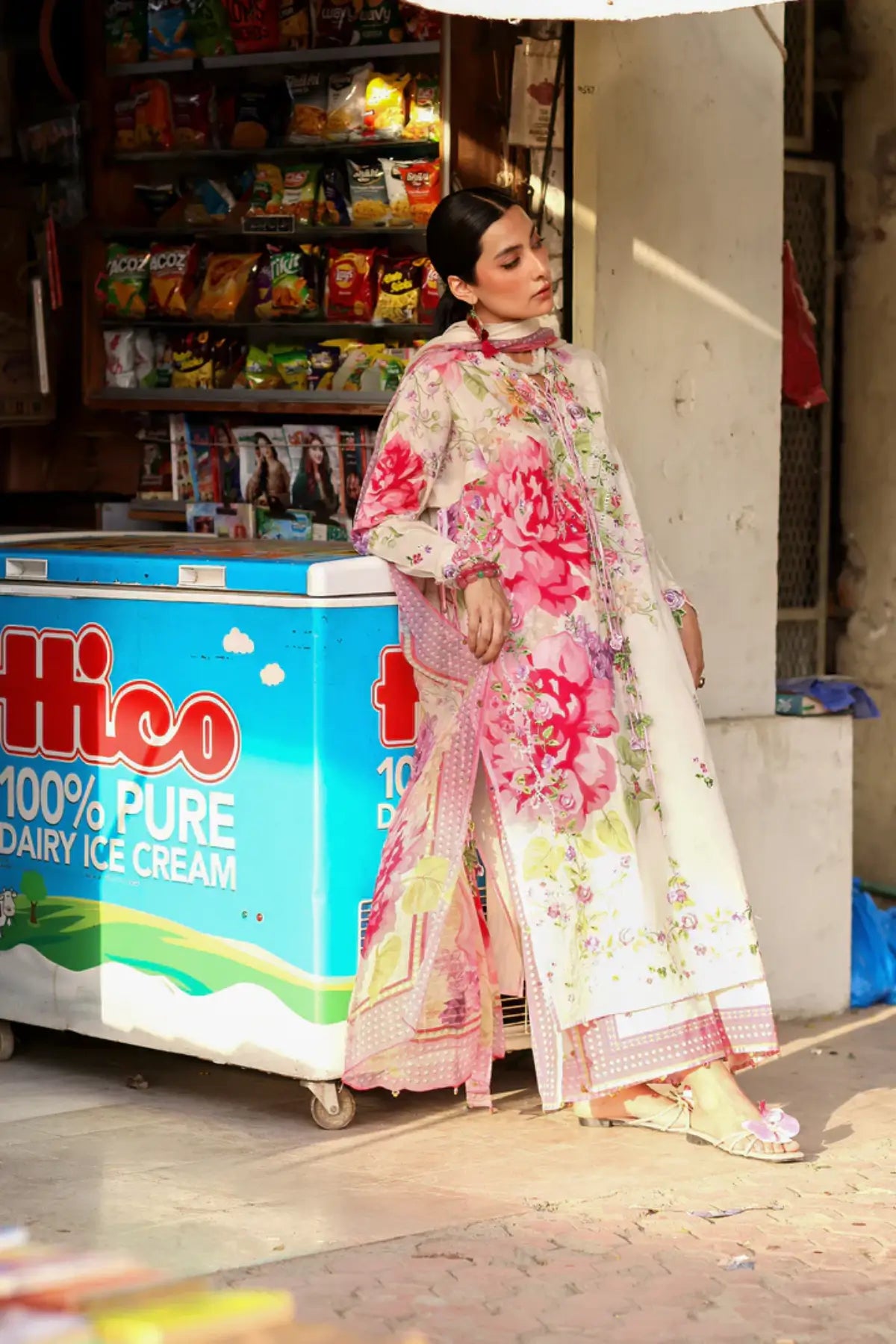 Zaha Pink Mink Frolic ZF26-05 pink stitched lawn 3PC suit with floral print and chiffon dupatta