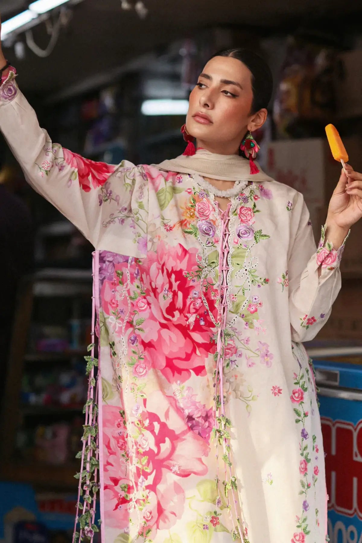 Zaha Pink Mink Frolic ZF26-05 pink stitched lawn 3PC suit with floral print and chiffon dupatta