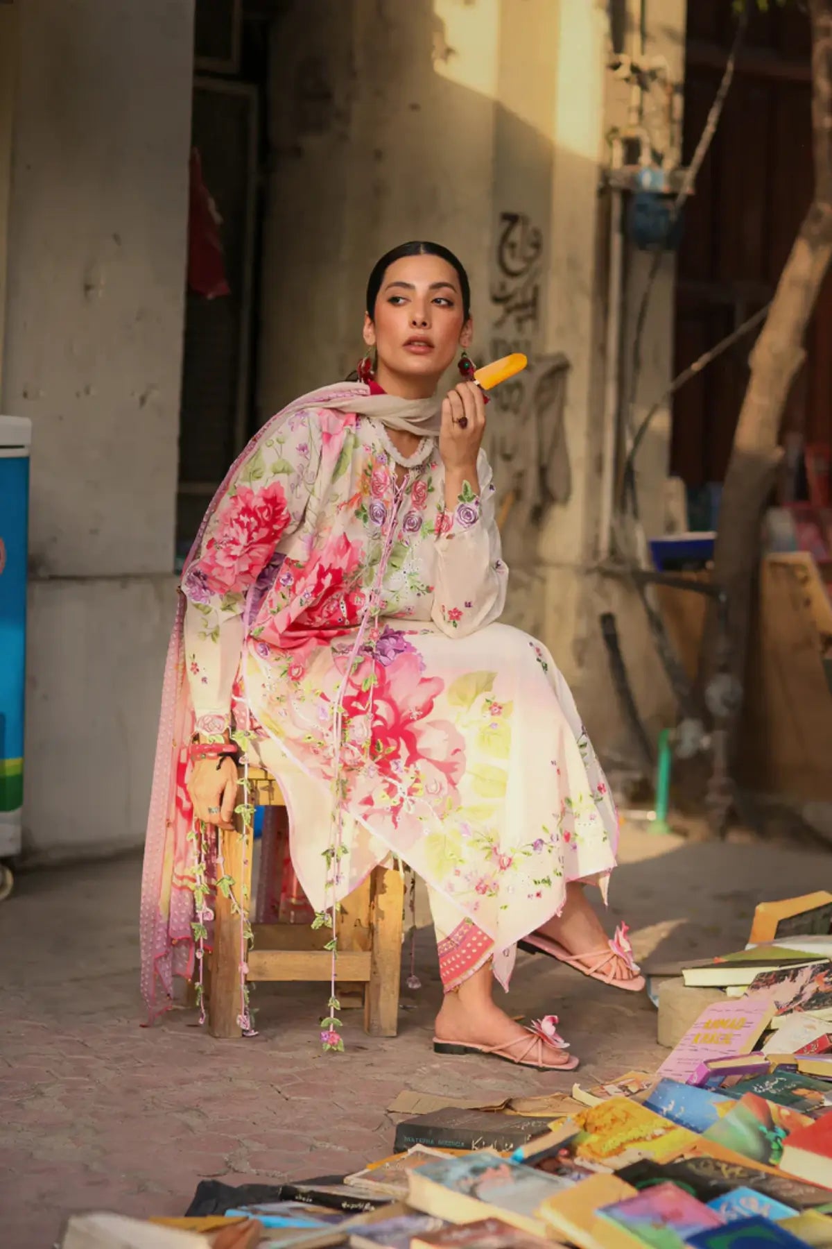 Zaha Pink Mink Frolic ZF26-05 pink stitched lawn 3PC suit with floral print and chiffon dupatta