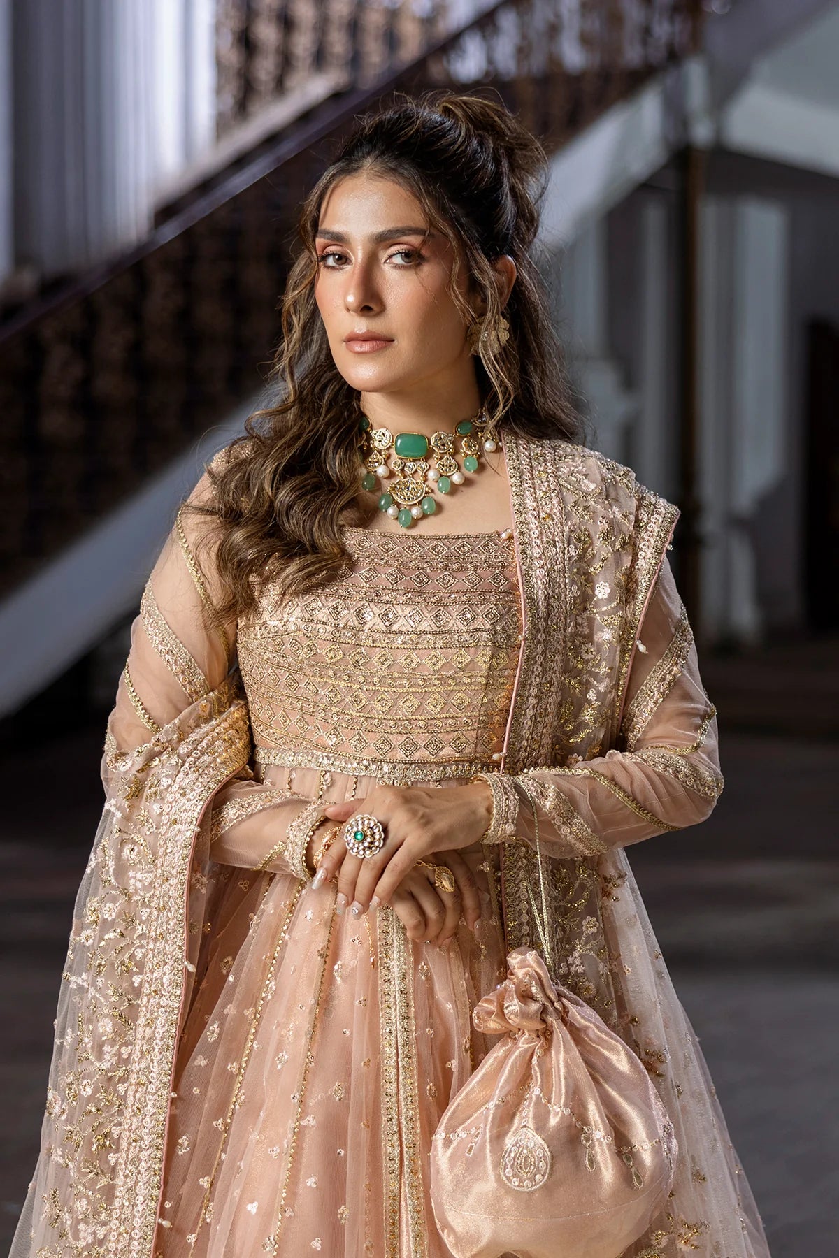 Pink Dust Pakistani stitched wedding pishwas lehenga suit with embroidered dupatta – Erum Khan Jahan Vol IV bridal outfit.