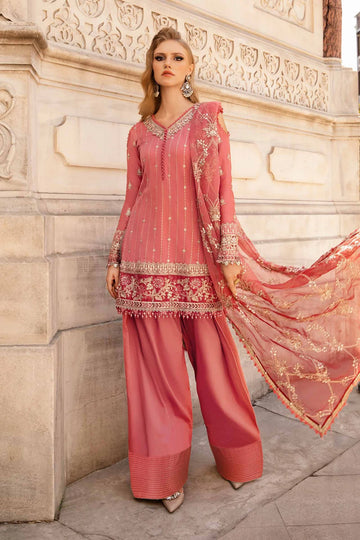 Pink Embroidered Cotton Satin Suit By Maria B