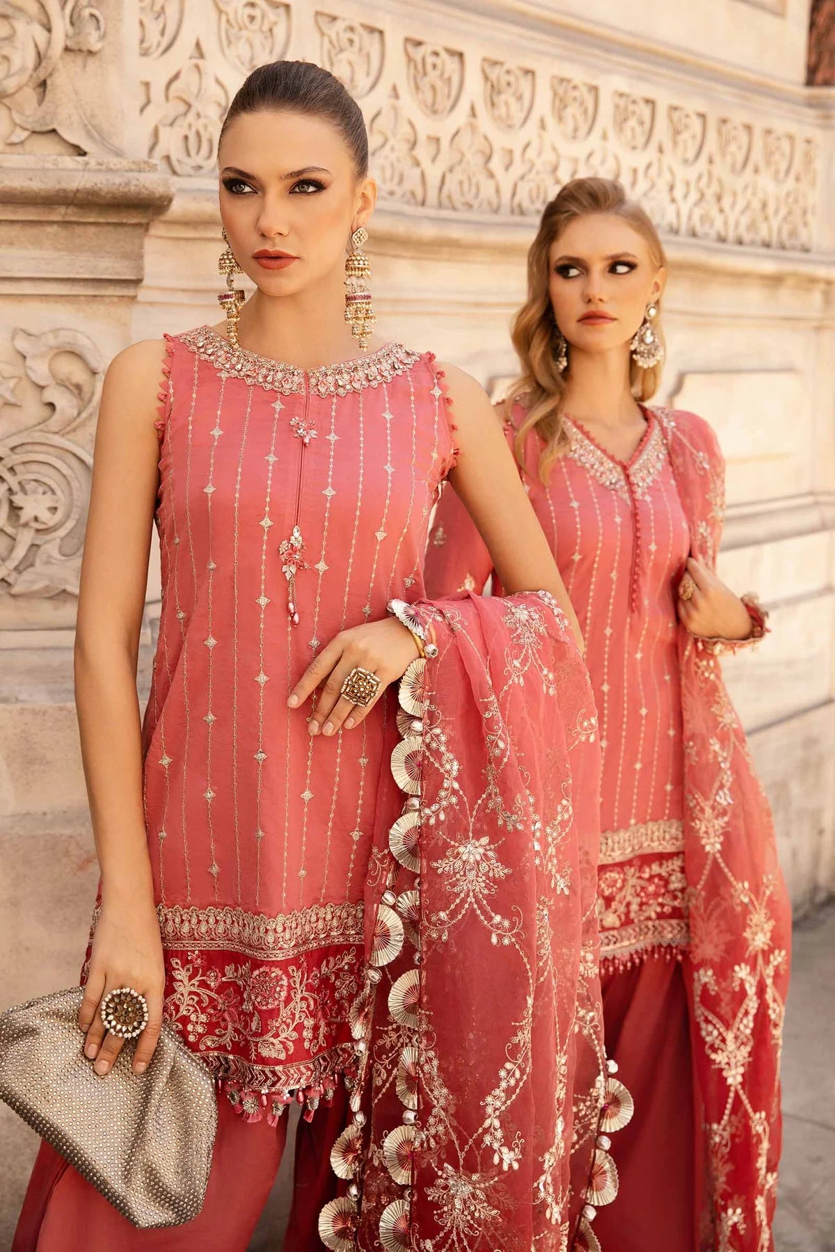 Pink Embroidered Cotton Satin Suit By Maria B