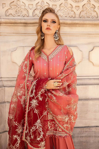 Pink Embroidered Cotton Satin Suit By Maria B