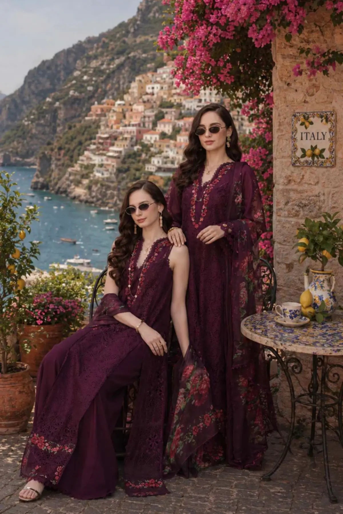 Plum Royal D10 by Saadia Asad royal plum Eid lawn 3PC suit with embroidered details and chiffon dupatta