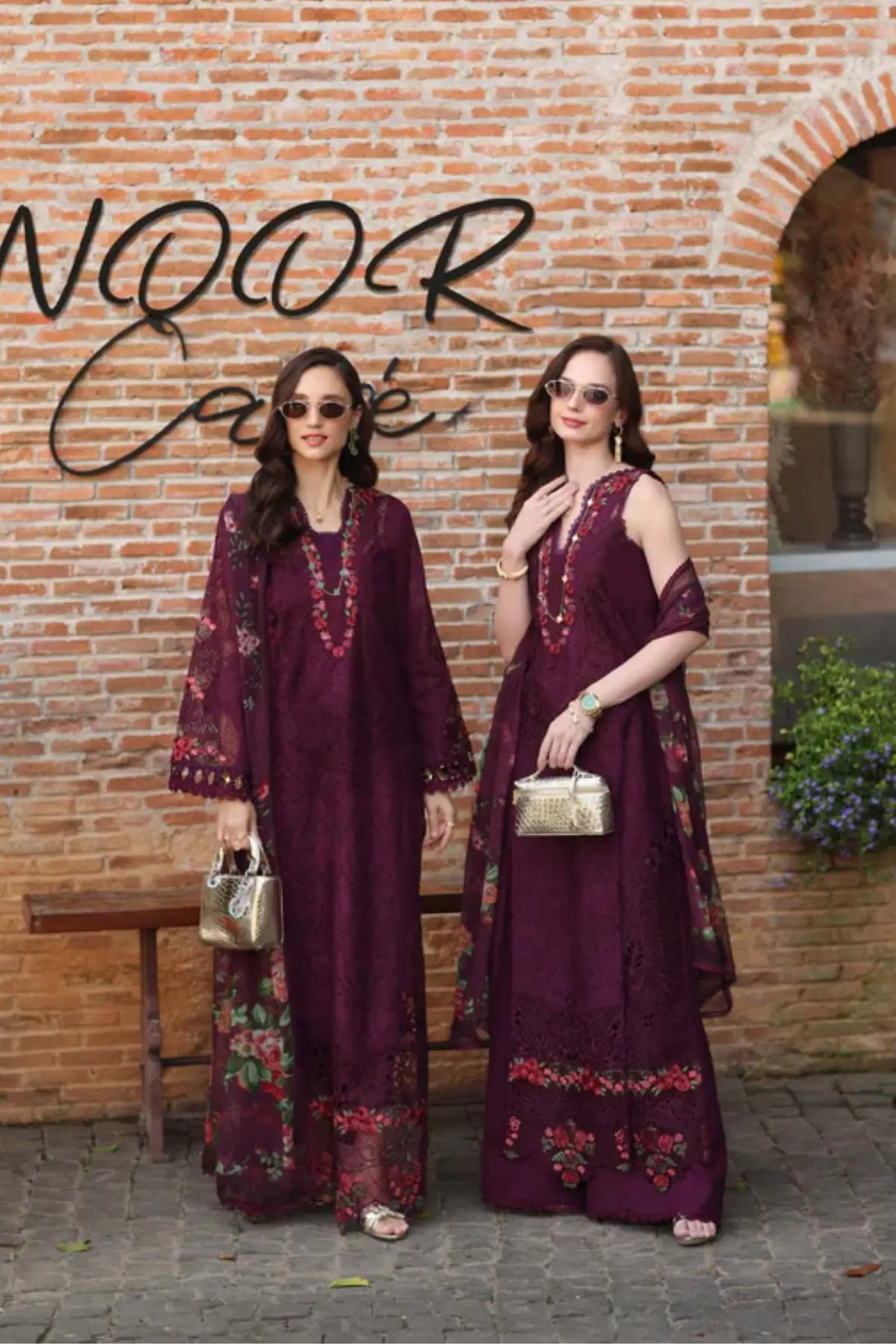 Plum Royal D10 by Saadia Asad royal plum Eid lawn 3PC suit with embroidered details and chiffon dupatta