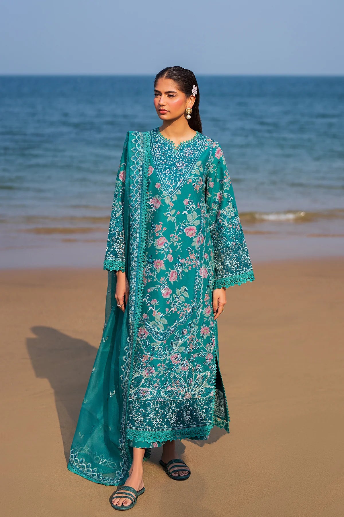 Plush- Green Embroidered Luxury Lawn'25 Outfit By- Afrozeh