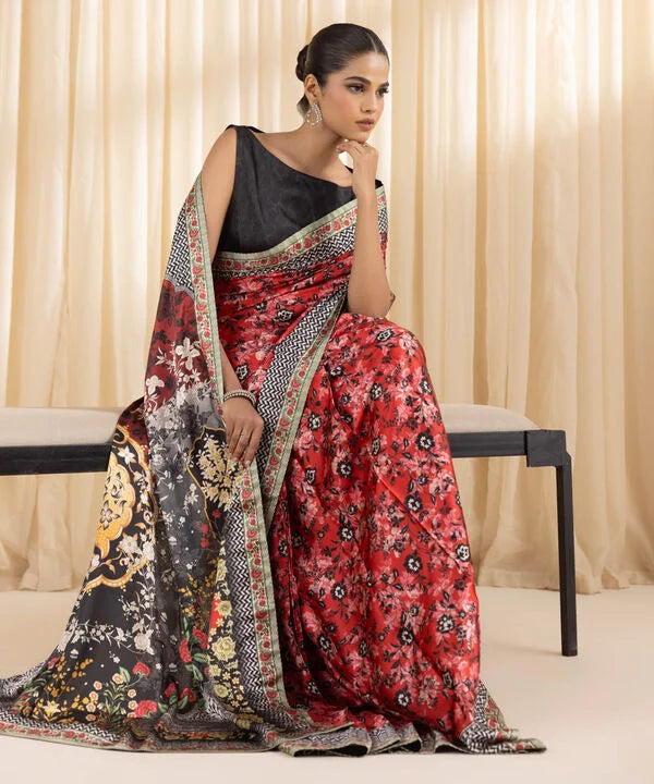 Prismatic Charm -Multi-Toned Satin Saree for Festive Glamour